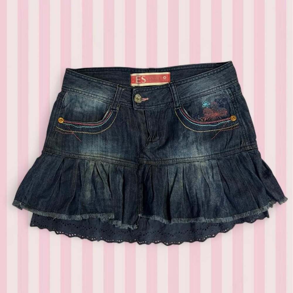 ES Vintage Y2K Tiered Denim Ruffle Skort Size 36